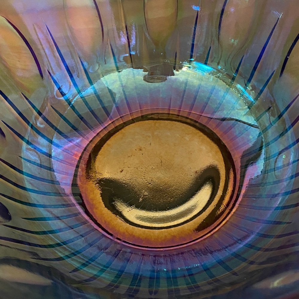 Iridescent Carnival Glass Decorative Punch Bowl Blue Green - Picture 4 of 15